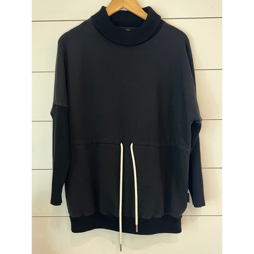 Varley Black Mock Neck Drawstring Waist Ribbed Sleeve Sweatshirt XS quiet luxury